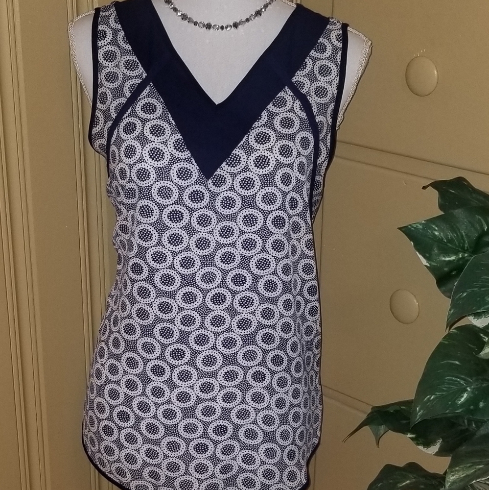 Beautiful navy and.white sleeveless blouse